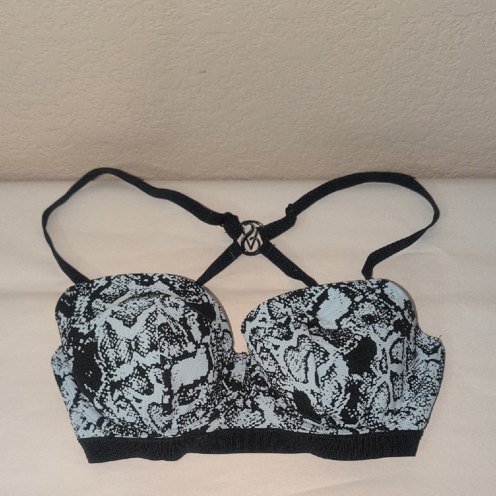 Victoria Secret Black and Blue Snake Print Women's Swim Bikini Top